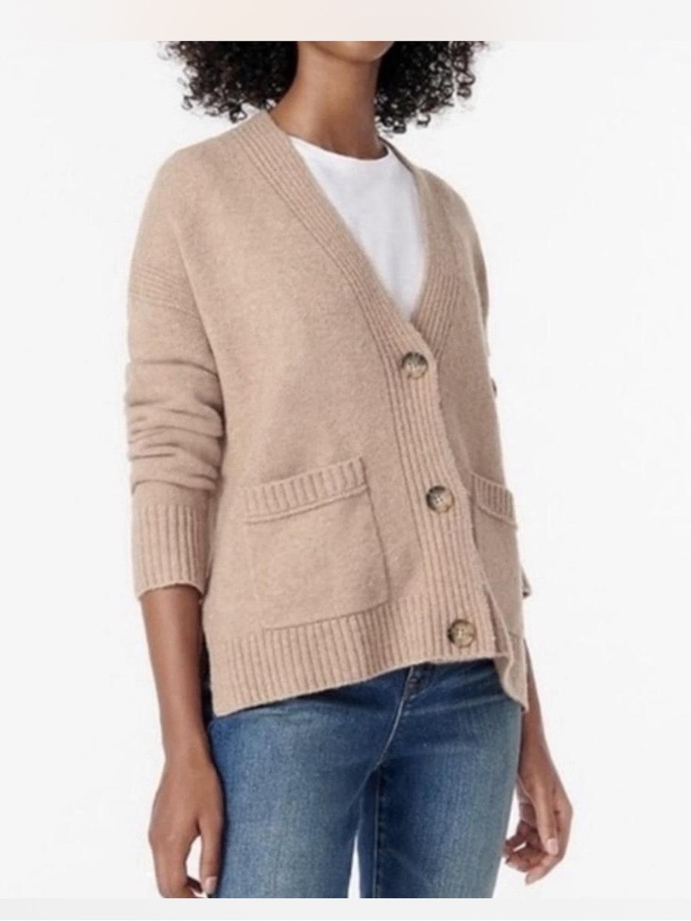 J.Crew Cream Tan Alpaca Wool Blend Button Up Oversize Boxy Lagenlook Cardigan M
